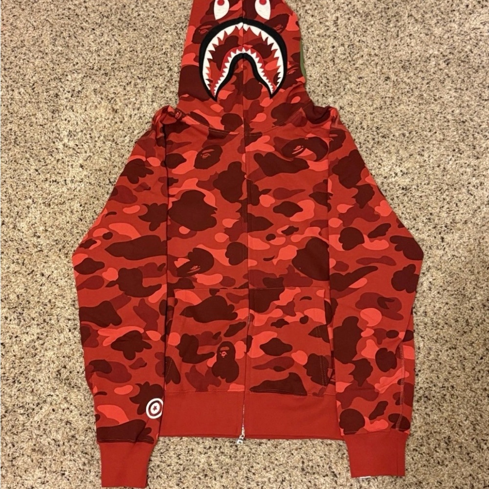 Bape Red Camo Shark Hoodie